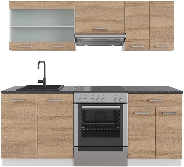 Vicco R-Line Küchenzeile Sonoma Weiß Anthrazit modern B/H/T: 200 x 82 x 60 cm - Bild 1