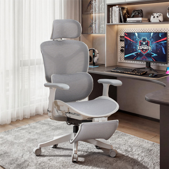 WELAX S9 Ergonomischer Mesh-Bürostuhl mit Lendenstütze und Fußstütze in Schwarz oder Weiß für Homeoffice und Gaming - Bild 1