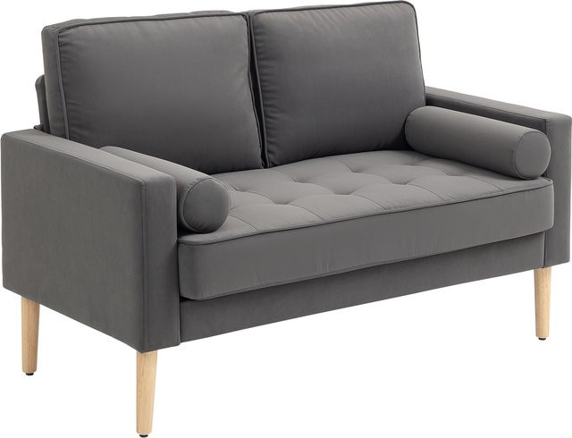 HOMCOM 2-Sitzer-Sofa aus Samt in Grau mit Kautschukholzbeinen und 2 Zierkissen, Breite: 127 cm - Bild 1
