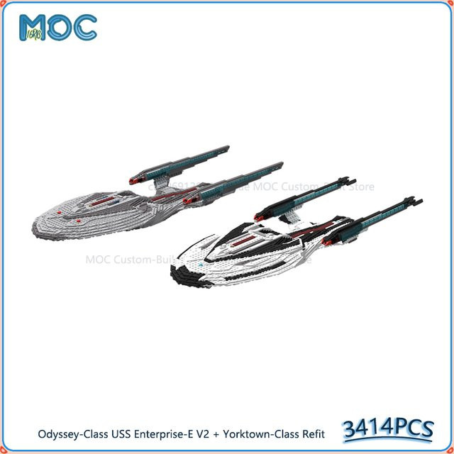MOCBUILDING Odyssey-Klasse USS Enterprise-E V2 & Yorktown-Klasse Refit MOC, Bausteine Raum Modell, 3414 Teile - Bild 1