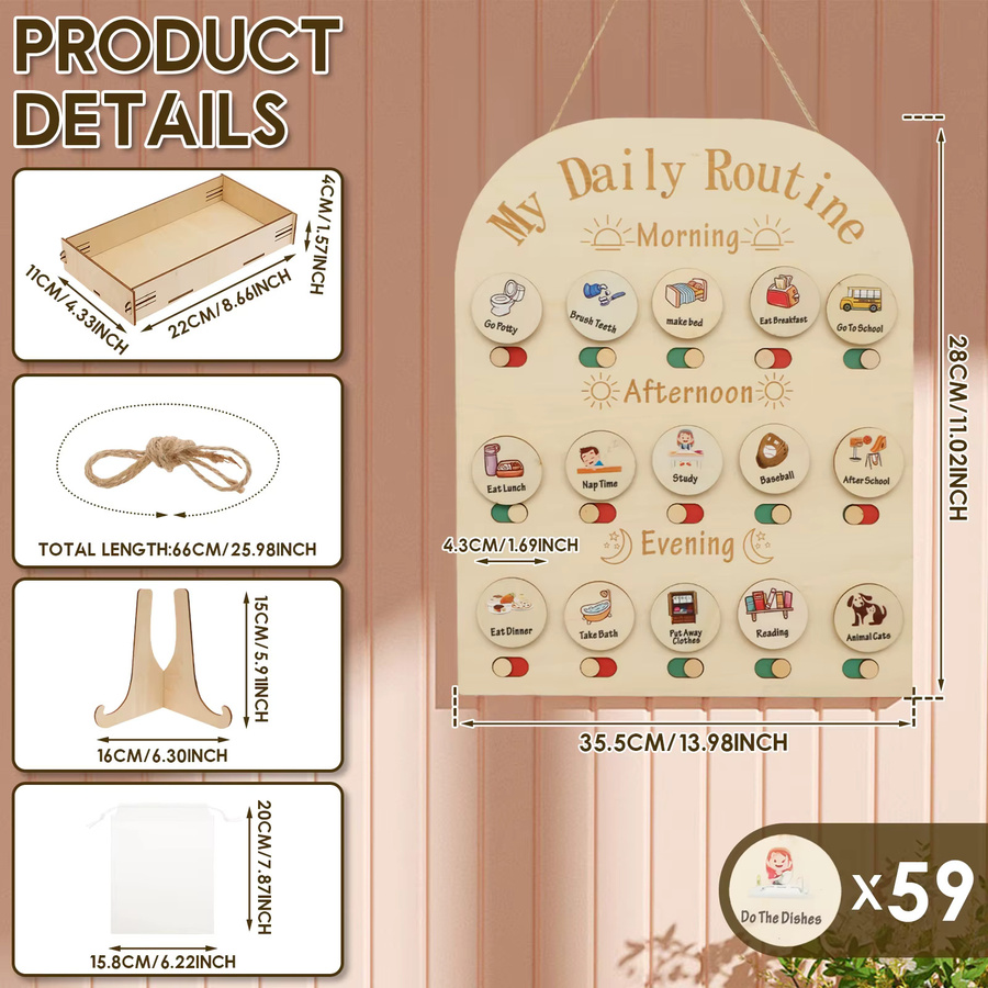 Holz Zeitmanagement Diagramm für Kinder zur täglichen Routine und zum Lernen in Braun und Mehrfarbig - Bild 2