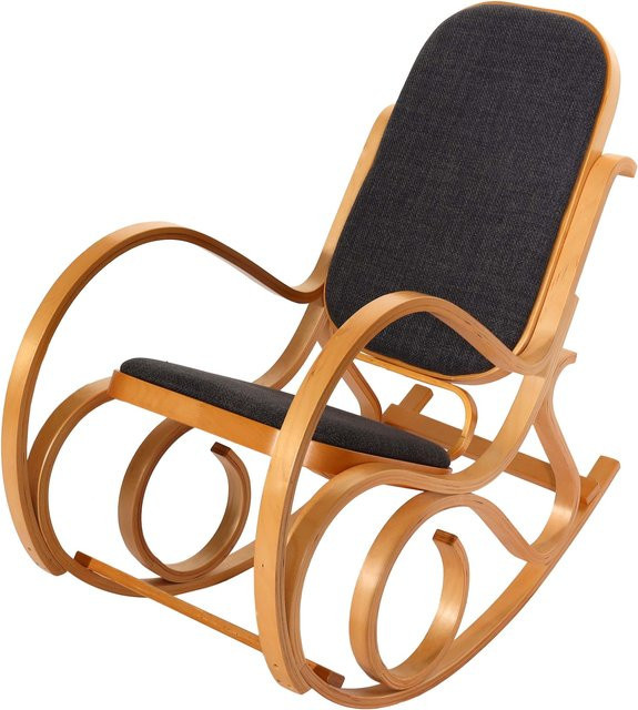 Schaukelstuhl Gallarate von MCW als Schwingsessel im Retro-Design mit Massiv-Holz-Gestell in Eiche-Optik und Textilbezug in Anthrazit-Grau - Bild 1