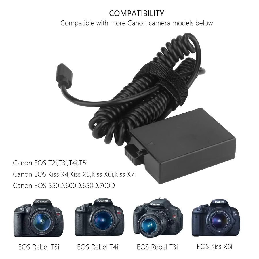 DR-E8 LP-E8 Dummy-Akku mit USB-C-Kabel als Ersatz für Canon EOS 550D 600D 650D 700D DSLR-Kameras in Schwarz - Bild 4