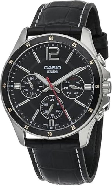Casio Armbanduhr, Quarz, Edelstahl, Leder, Schwarz, Herren - Bild 1