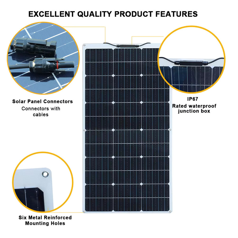 XINPUGUANG Flexibles Solarpanel 100W 12V Solarmodul mit Solarkabel in Schwarz für Wohnmobil, Boot und Auto - Bild 3