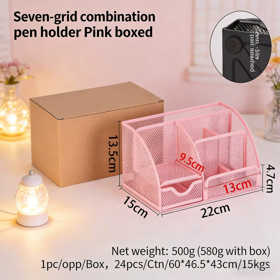 Multifunktionaler Schreibtisch-Organizer aus Metall in Pink mit Sieben Fächern und Schubladen im Ins-Stil - Bild 3