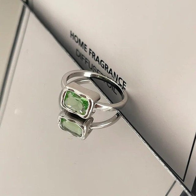 LChome Ring, grüner Kristall, Silber, Damen, Vintage - Bild 1