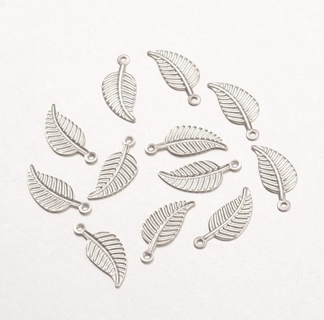 Anhänger Blatt, Edelstahl, Silber, 14 x 6 x 0,5 mm - Bild 1