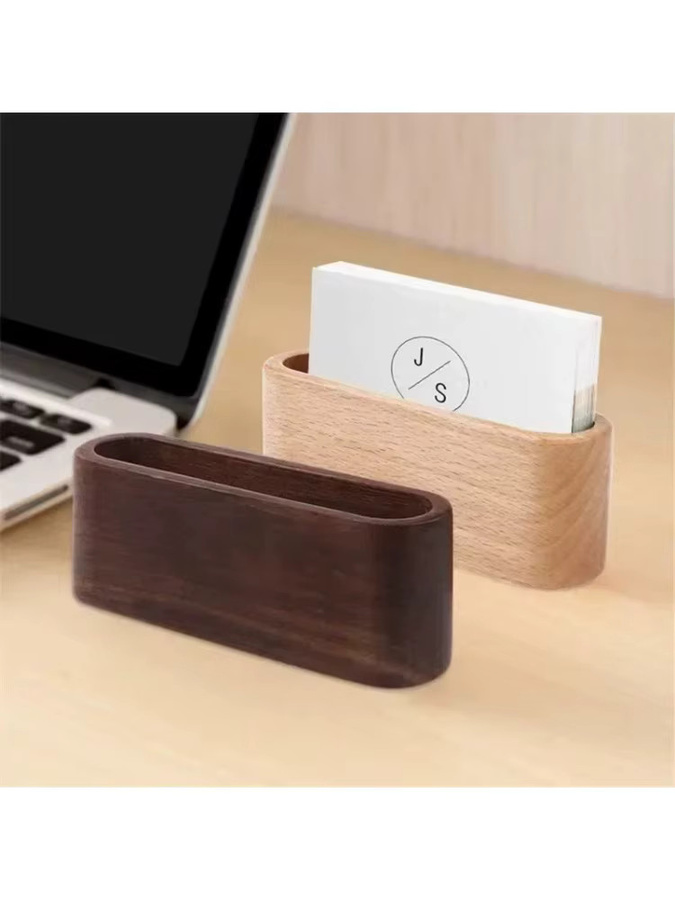 Holz Visitenkartenhalter und Notizhalter in Beige und Braun als Desktop Zubehör für den Bürobedarf - Bild 4
