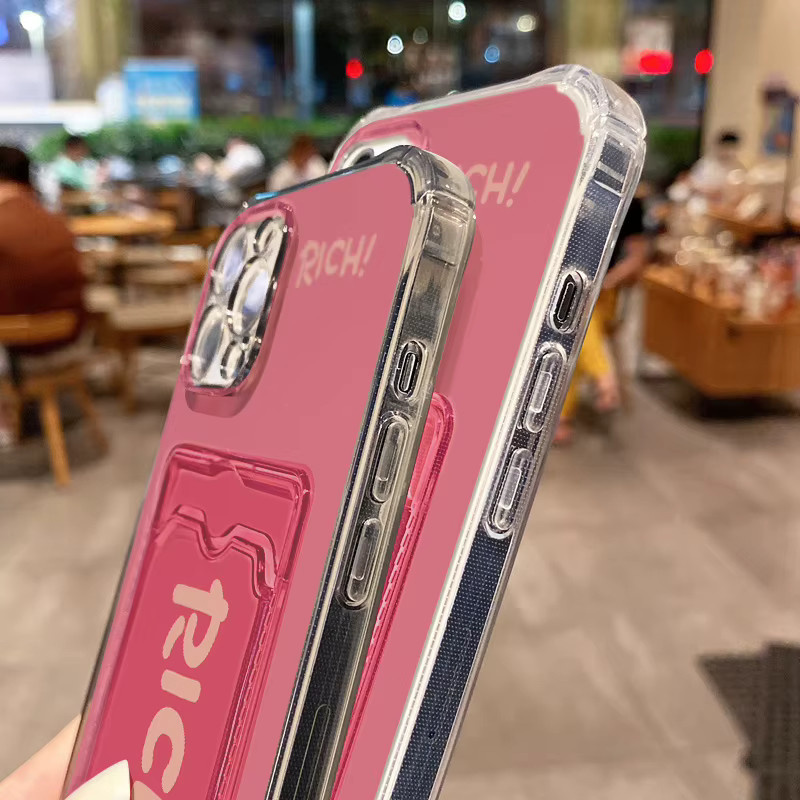 Stoßfeste TPU-Telefonhülle mit Kartenhalter für Apple iPhone in Rosa und Transparent - Bild 2