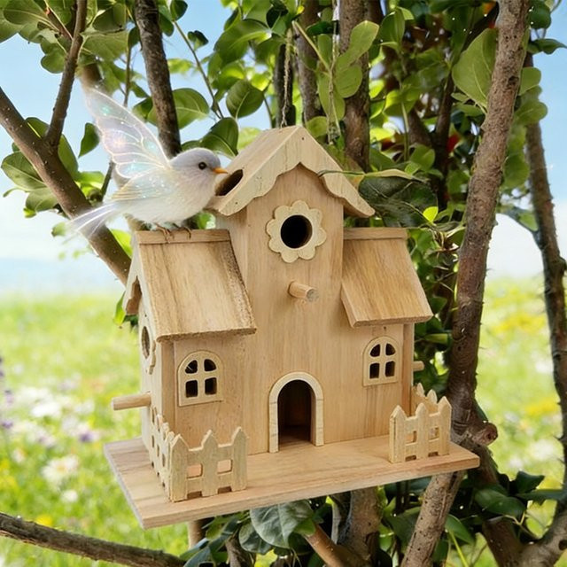 Kemorela Hängendes Vogelhaus aus Holz in Braun für Kolibris, Kardinäle und Blaumeisen - Bild 1