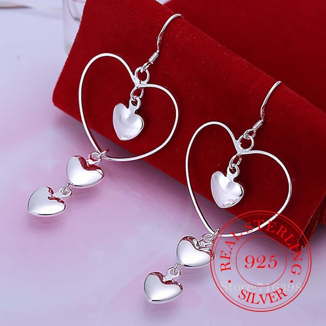 Ohrringe 925 Silber, Herz, Quaste, pink, Damen - Bild 1