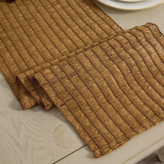 DWCC Shukun Tischläufer im Country-House-Stil aus Jute und Polyester, einfarbig in Beige/Braun, B/T/H: 30 x 120 cm - Bild 1