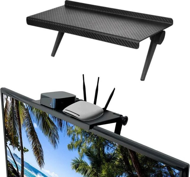 Meltset Wandregal für Computer, TV-Bildschirm und WLAN-Router in Schwarz, ohne Bohren montierbar - Bild 1