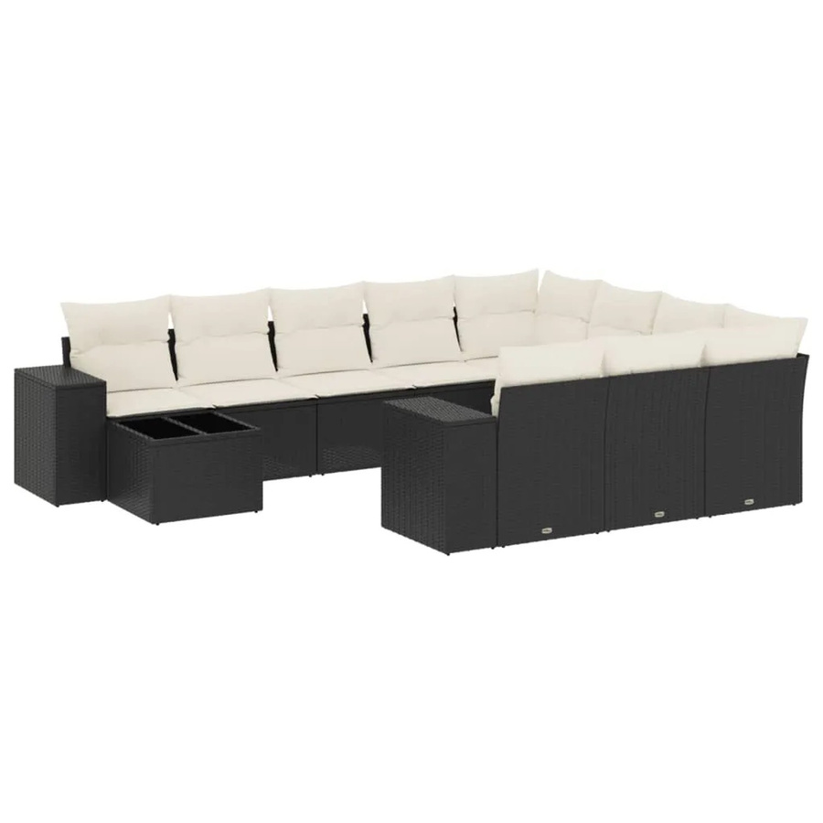 vidaXL 11-tlg. Garten-Sofagarnitur in U-Form aus Polyrattan mit Kissen in Schwarz-Creme - Bild 2