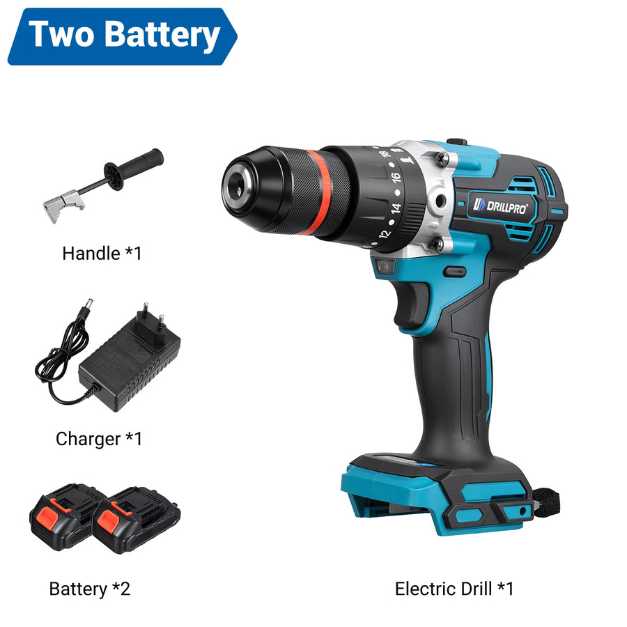 Drillpro Bürstenloser elektrischer Schlagbohrer in Blau mit 650 Nm und 13 mm Bohrfutter, kompatibel mit Makita LXT Akkus - Bild 6