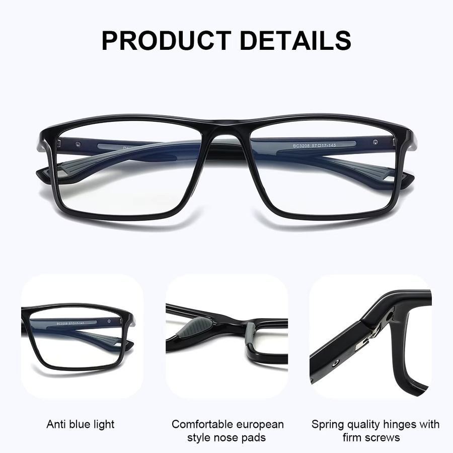 BARCUR Korrektionsbrille, rechteckig, Vollrand, Kunststoff, transparent, schwarz - Bild 2