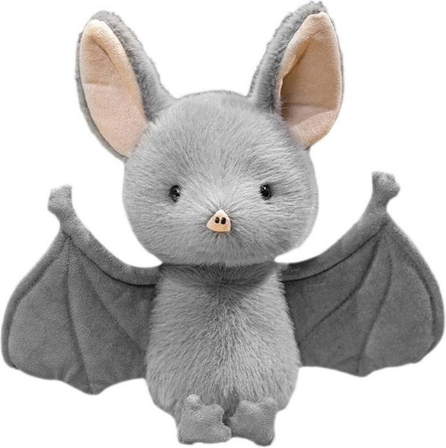 Graues Cartoon-Fledermaus Plüschtier als weiches Kuscheltier zur Aufhängedekoration für den Auto-Rückspiegel, Höhe: 20 cm - Bild 1