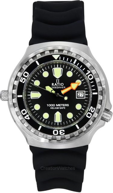 Ratio Herrenuhr, Quarz, Edelstahl, Saphirglas, Schwarz, Kautschuk - Bild 1