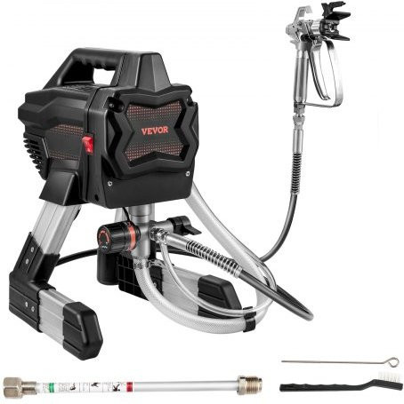 VEVOR Airless Farbsprühgerät, 650W Elektrische Spritzpistole mit 2900 PSI, Schwarz, inklusive Verlängerungssatz und Reinigungsset für Innen- und Außenbereiche - Bild 1