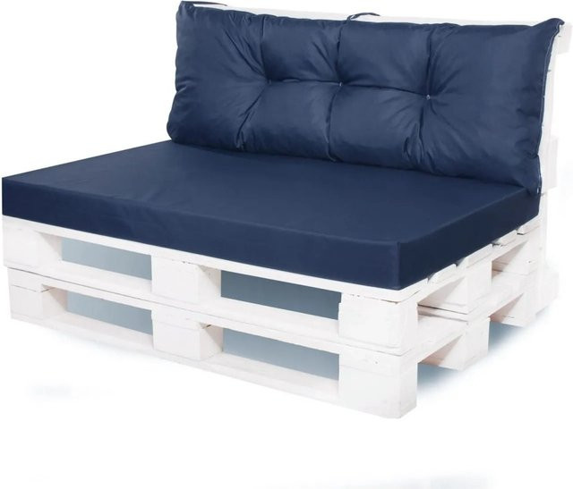 Setgarden Mix Palettenkissen Set in Marine Blau bestehend aus Sitzkissen und Rückenkissen mit abnehmbarem Bezug, B/T/H: 120 x 60 x 10 cm und Rückenkissen: 120 x 40 cm - Bild 1