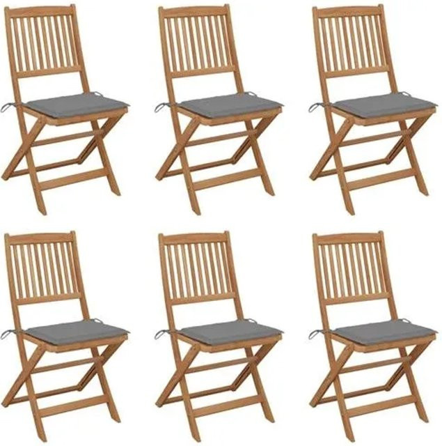 6er Set vidaXL Klappbare Gartenstühle aus Akazienholz in Grau mit UV-beständigen Kissen - Bild 1
