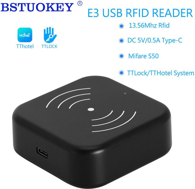 LUCKING DOOR USB RFID M1 S50 Karten-Encoder-Sensor in Schwarz für TTLOCK App und TTHotel IC Smart Lock Systeme, B/T/H: 7,0 x 2,6 x 7,0 cm - Bild 1
