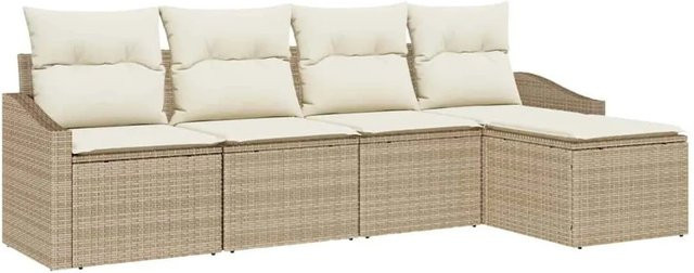 vidaXL Garten-Sofa-Set 5-teilig aus Poly-Rattan in Beige mit Polsterung und Fußhocker - Bild 1