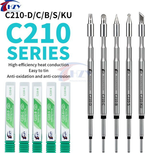 HZY Lötkolbenspitzen C210-D/C/B/S/KU in Silber mit schneller Wärmeleitung für JBC, Sugo und Aifen Lötstationsgriffe - Bild 1