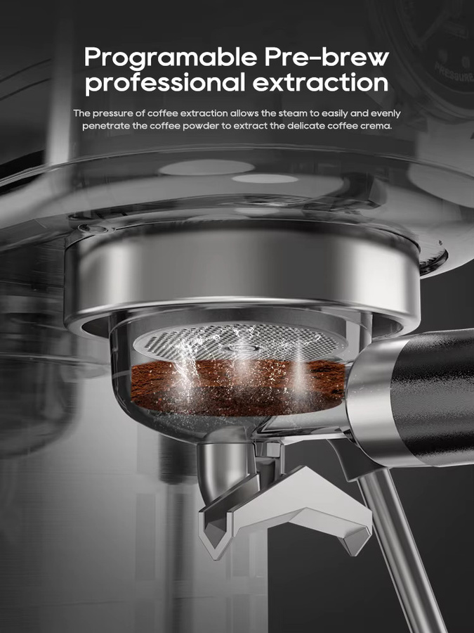 HiBREW H10B Halbautomatische Espresso-Kaffeemaschine mit 20 Bar, temperaturverstellbar, Silber/Edelstahl - Bild 5
