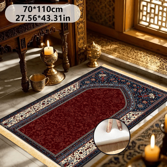 VIKAMA Muslimischer Gebetsteppich mit Memory-Schaum in Rot und Blau mit orientalischem Muster - Bild 1
