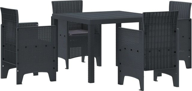 vidaXL 5-tlg Garten-Essgruppe aus Polyrattan mit Kissen in Anthrazit - Bild 1