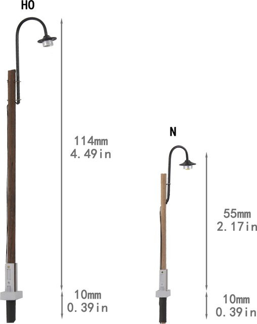 Evemodel Straßenbeleuchtung, 5-teiliges Set, H0 Maßstab, warmweiße LED-Schwanenhals-Holzlampen, Holz - Bild 1