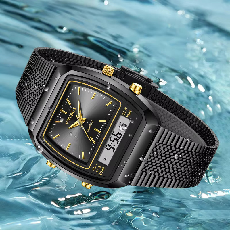 FOXBOX Herrenuhr, Chronograph, Quarz, Edelstahl, Schwarz, Digitalanzeige - Bild 4