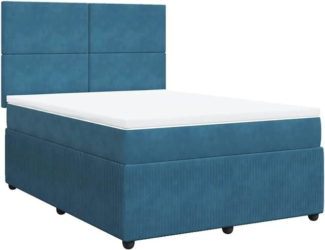 vidaXL Boxspringbett mit Matratze in Blau, Hybrid-Bett mit Samtbezug, USB-Ladeport und Unterbettbeleuchtung, B/T/H: 160 x 200 x 140,5 cm - Bild 1