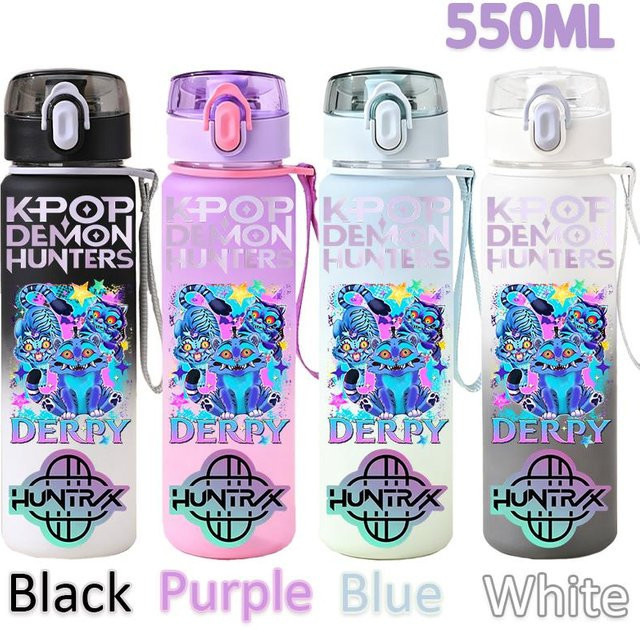 KPOP Dämonenjäger Trinkflasche aus Kunststoff mit Farbverlauf, 550 ml, Blau/Mehrfarbig - Bild 1