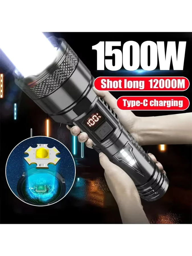 ESMARTER Wasserdichte Outdoor-LED-Taschenlampe mit 1500W Leistung, wiederaufladbar und weiß - Bild 7
