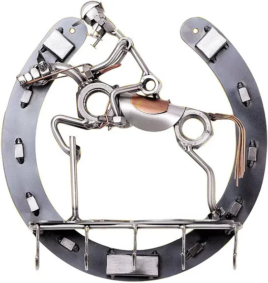 Hinz & Kunst Schlüsselbrett Hufeisen mit Schraubenmännchen Reiter in Grau aus Metall - Bild 1