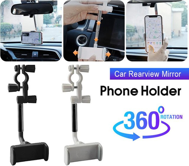 Universal Auto Telefonhalterung zur Montage an der Rückseite des Sitzes oder am Rückspiegel, verstellbarer GPS Handyhalter Schwarz - Bild 1