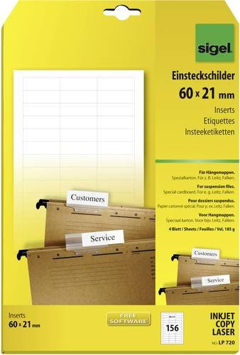 Sigel LP720 Einsteckschild für Hängemappen in Weiß, Breite: 6 cm, Höhe: 2,1 cm - Bild 1