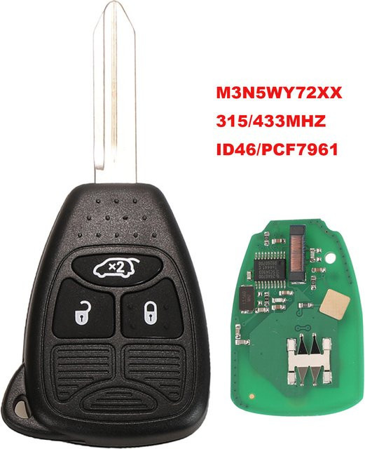 Jingyuqin Fernbedienung Auto Schlüssel für Dodge RAM, Jeep Commander, Compass, Grand Cherokee, Liberty, Wrangler und Chrysler in Schwarz (315/433 MHz) - Bild 1