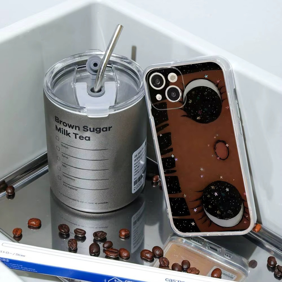 Kawaii Handyhülle für Apple iPhone 11 bis 17 Pro Max in Schwarz und Bunt mit mattem Finish und niedlichem Großaugen-Design - Bild 1