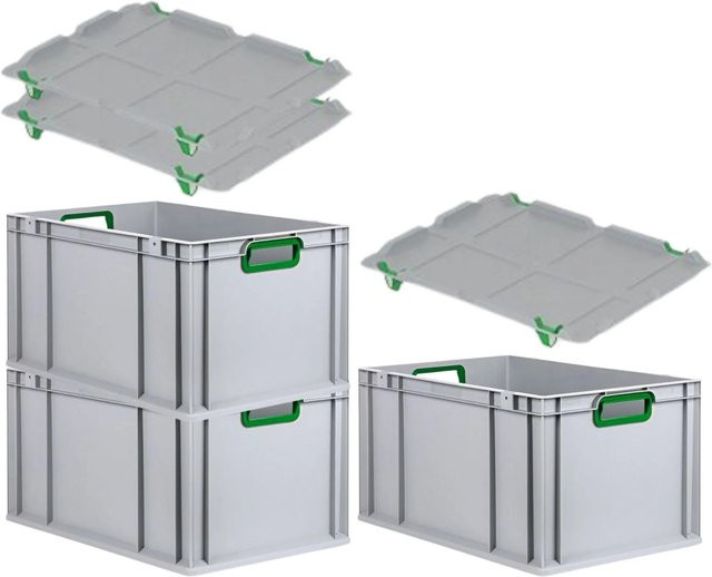 PROREGAL Spar Set 3x Eurobox Nextgen Color mit Auflagedeckel und Schiebeschnappverschlüssen in Grün, H: 32 cm, B: 40 cm, T: 60 cm - Bild 1