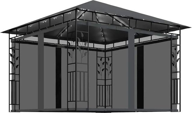 vidaXL Pavillon mit Moskitonetz und LED-Lichterkette in Anthrazit, B/T/H: 300 x 300 x 273 cm - Bild 1