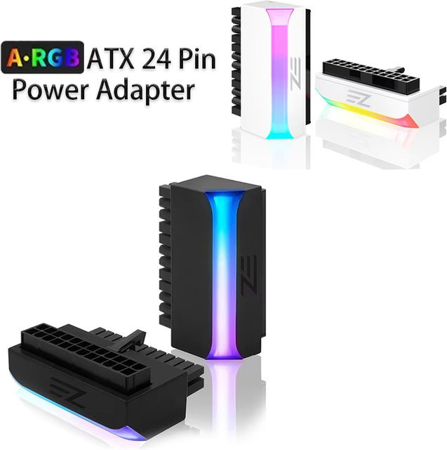 ATX 24-poliger 90-Grad-Netzstecker-Adapter in Schwarz für Mainboard und Netzteil zur optimalen Stromversorgung - Bild 1