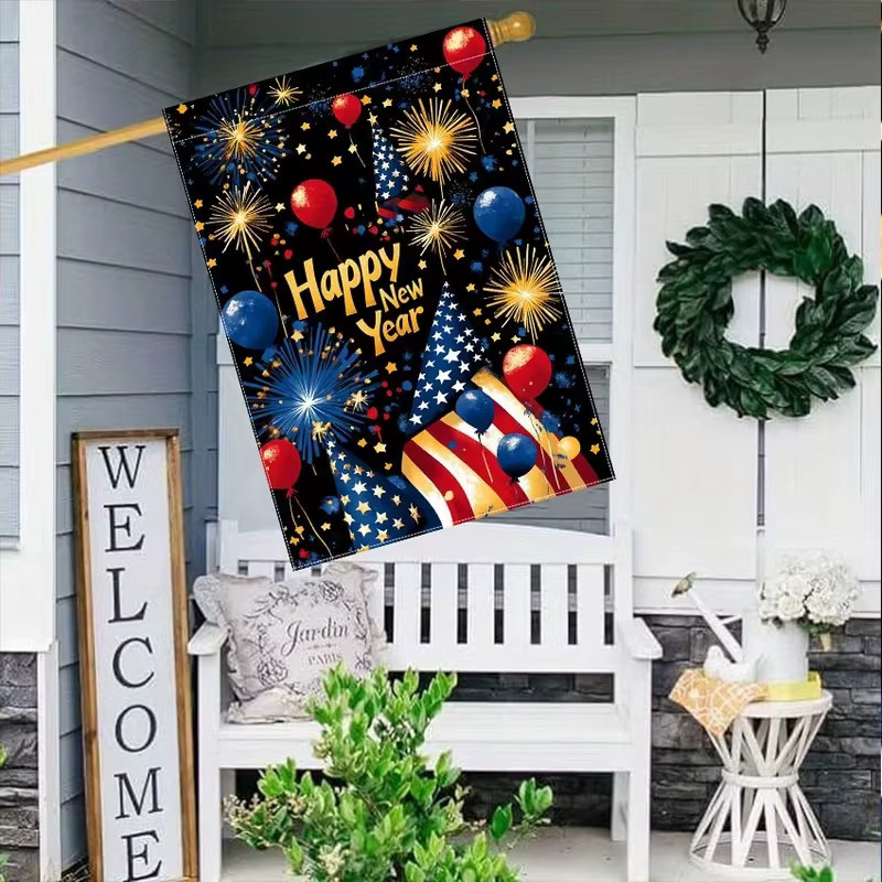 VIKAMA Silvester Gartenflagge Frohes Neues Jahr, doppelseitige Outdoor-Dekoration in Multicolour, B/H: 30 x 45 cm - Bild 5