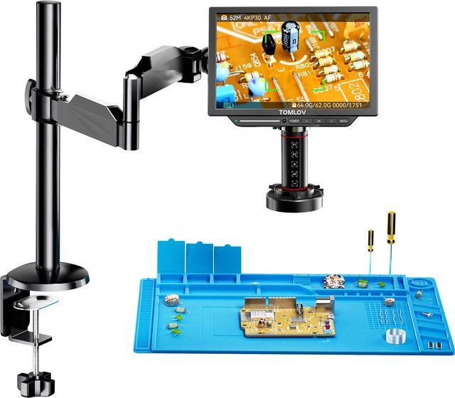TOMLOV 4K Digitalmikroskop TM4K-AF mit Autofokus, 2000-fache Vergrößerung, 8-Zoll-Display, HDMI und flexiblem Armständer, Farbe: Schwarz - Bild 1