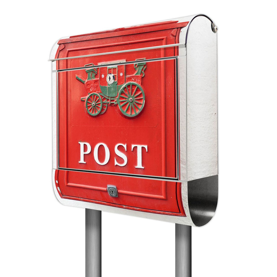 banjado Standbriefkasten aus Edelstahl mit Zeitungsfach und Motiv in Silber und Rot, B/T/H: 38 x 14 x 161,5 cm - Bild 1