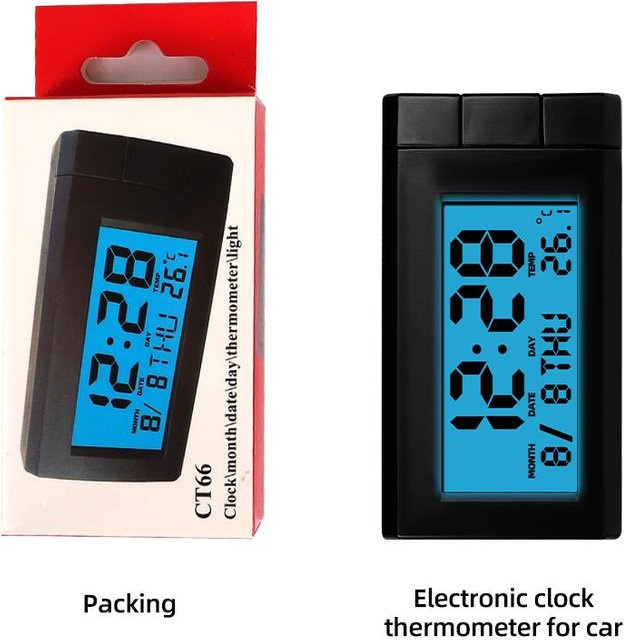 Meiteai Mini tragbare elektronische Autouhr mit LED-Digitalanzeige und Thermometer in Schwarz - Bild 1