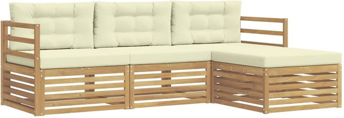 vidaXL Outdoor-Sofagarnitur mit Kissen aus Polyester, 4-teiliges Loungemöbel-Set in Weiß und Beige, Modern - Bild 1